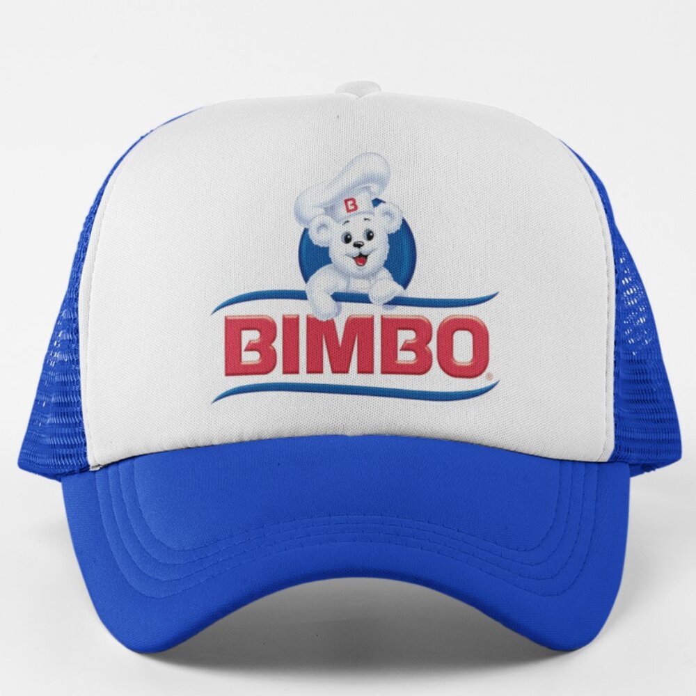 NEW Bimbo Bread Bear Retro Foam Trucker Snapback Hat 2-TONE BLUE WHITE